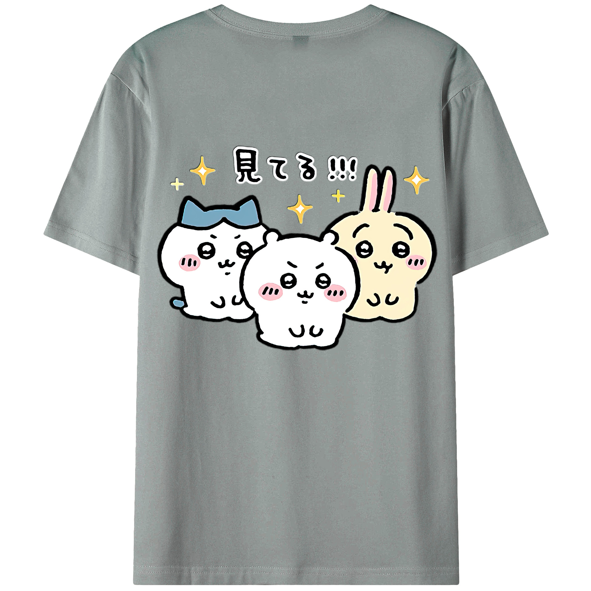 （画像用） ちいかわ ハチワレ Chii-kawa hachiware 綿100％ メンズ半袖Tシャツ（バックプリント） 通気性